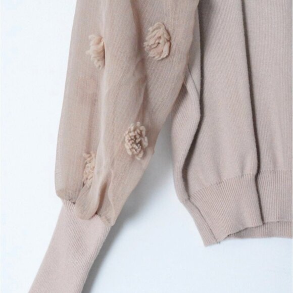 Vintage 90s Beige Flower Ruffle Mock Neck Jumper - Picture 2 of 6